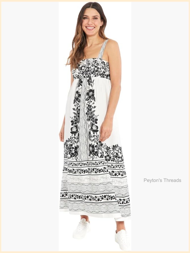 Square Neck A-Line Maxi Dress With Pockets - Cotton Spandex